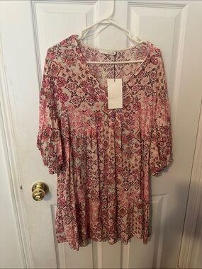 Zara Boho Pink Floral Tunic Dress